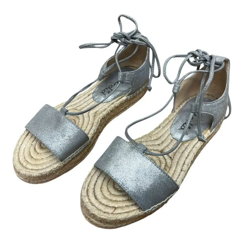 Splendid Silver Metallic Espadrille Lace Up Sandals Open Toe Size 6